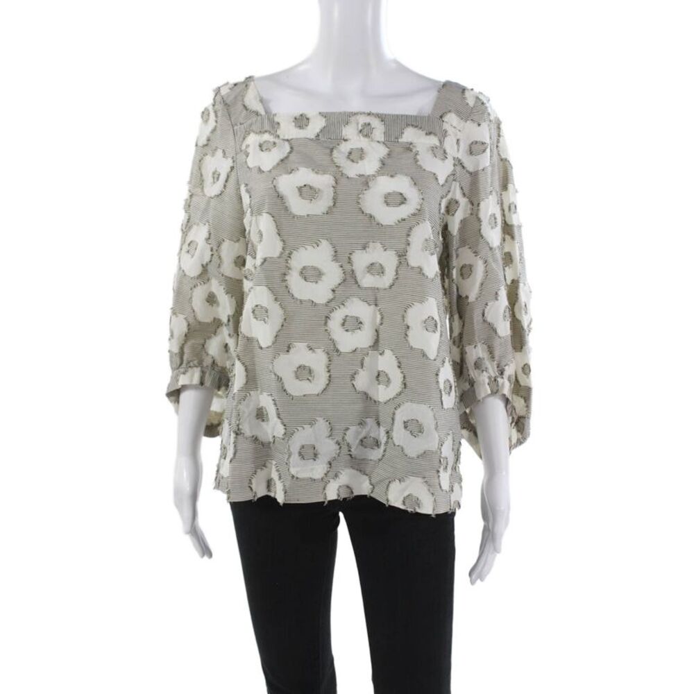 Le Sarte Pettegole Womens Floral Cotton Square Neck Blouse 3/4 Slv Size 42